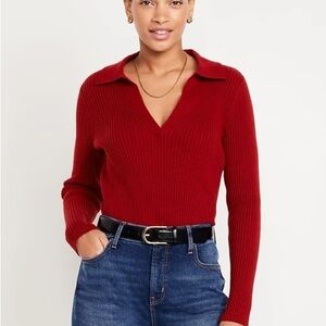 Old Navy Red Ribbed Crop Polo Sweater